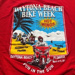 VTG Daytona Bike Week Shirt Mens‎ M Red 2011 Flames Hot Wings Beach Florida